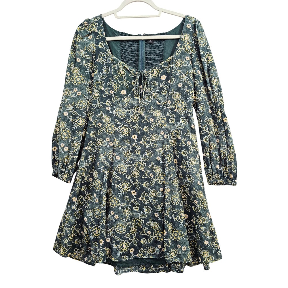 J.Crew Sweetheart long-sleeve mini dress in vintage vines Womens 8 Green BK965